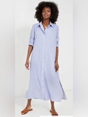 Tuckernuck Pomander Place Griffin Blue Striped Long Sleeve Shirt Dress
